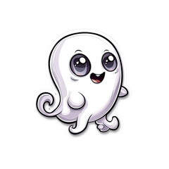 Fototapeta premium Adorable Cartoon Ghost with Big Eyes and Swirling Tentacles - Halloween Clipart