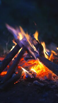 burning bonfire, burning firewood, at night,in karacak valey garut indonesia