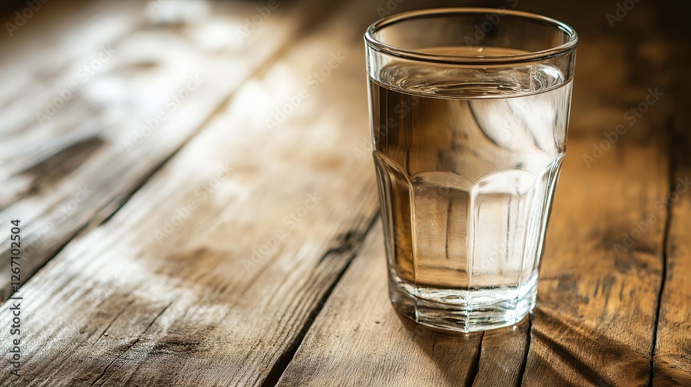 Poster a glass of water placed in the exact center of an empty table