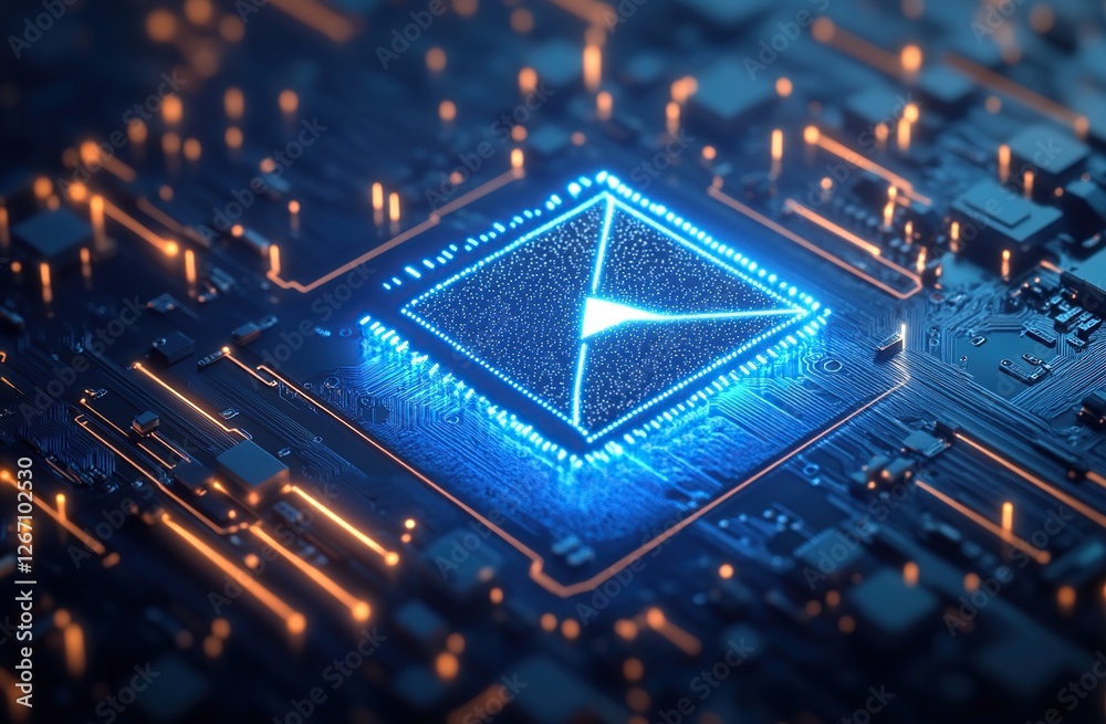Aufkleber exploring the intricate design of a microchip's circuitry, illuminating technological advancements i