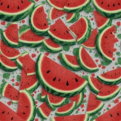A kawaii-style animated watermelon slice winking on a transparent background.