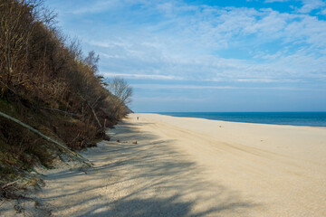 Empty Beach with Blue Sky and Calm Sea in Spring, Baltic Sea, Poland