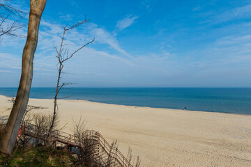 Empty Beach with Blue Sky and Calm Sea in Spring, Baltic Sea, Poland