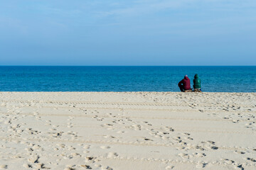 Empty Beach with Blue Sky and Calm Sea in Spring, Baltic Sea, Poland