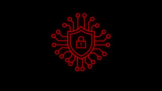Glowing neon lock icon animation on black background for security and privacy concepts
