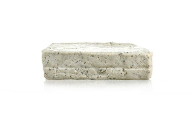White Tofu with dill spice isolated on white background.