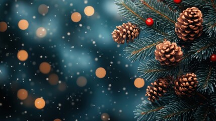 pine branches on winter christmas background