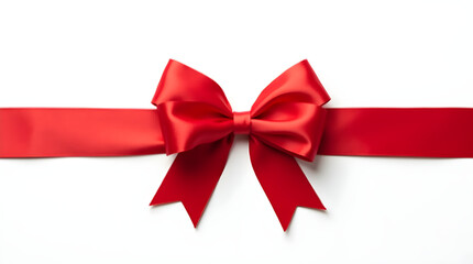 Elegant Red Satin Ribbon Bow on White Background | Festive Gift Wrapping Decoration | Holiday Celebration Design Element | Christmas Present Accent