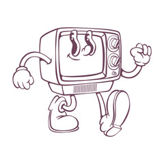 Retro groovy TV mascot character design