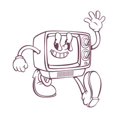 Retro groovy TV mascot character design