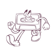 Retro groovy cassette mascot character design