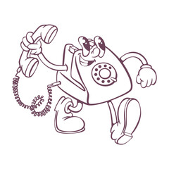 Retro groovy phone mascot character design