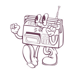 Retro groovy radio mascot character design