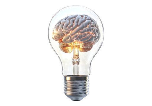 Human brain inside light bulb.