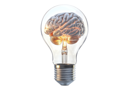 Human brain inside light bulb.