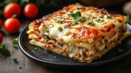 plate of lasagna isolated on transparent background