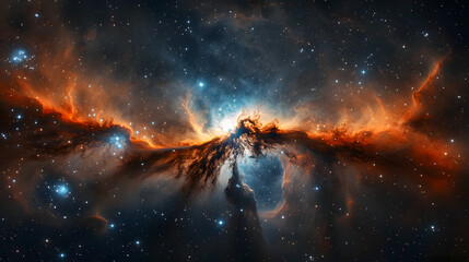 Nebula's Cosmic Dance: An image showcasing the celestial beauty of a nebula, an interstellar cloud of dust, hydrogen, helium, and other ionized gases, glowing in vibrant hues.