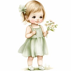 Cute watercolor cartoon girl clipart