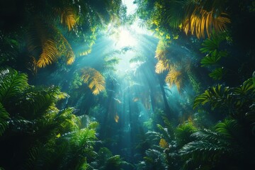Sunlight Filtering Through Lush Jungle Canopy - A Peaceful Nature Scene