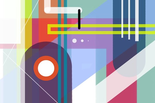 Fototapeta Happy Abstract geometric design with vibrant overlapping shapes, bold color blocks, and modern layered angles.