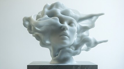 Abstract Sculpture of a Woman's Face Emerging from a Swirling Form