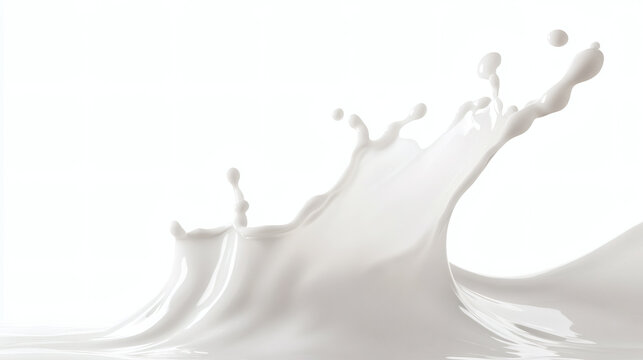 milk splash with creamy texture, dynamic wave, and liquid drops isolated on white background