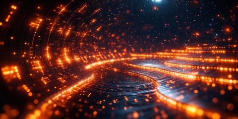 Abstract Glowing Tunnel: A Digital Art Journey Through Cosmic Pathways