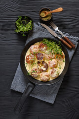 juicy chicken rissoles, cakes in rich cream sauce