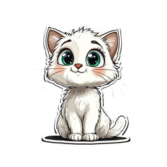Obraz premium Adorable White Kitten with Big Green Eyes