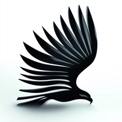 Obraz premium Black eagle wings spread, swooping, white background, logo design