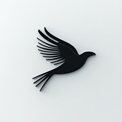 Obraz premium Silhouette of a bird soaring in flight on a white surface, for peace and freedom concepts