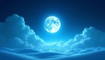 Obraz premium Night landscape, full moon, dramatic clouds, peaceful scene, digital art, background