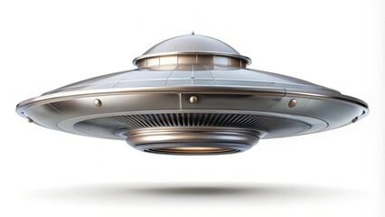Metallic UFO on White Background