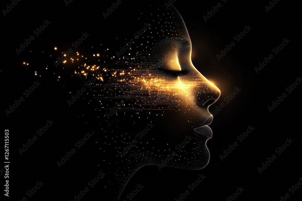 Leinwandbilder human face merges with glowing digital circuits showcasing the blend of technology and humanity in a