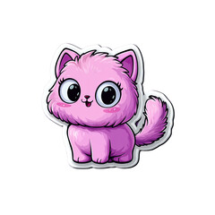 Obraz premium Adorable Pink Fluffy Kitten Cartoon Sticker Design