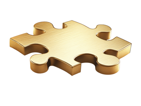 Isolated Brass Puzzle Piece for Conceptual Connections