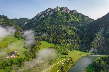 Aerial view of Trzy Korony mountain in Pieniny in summer, Poland.