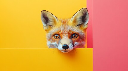 A charming fox curiously peeking over a lively pastel background, perfect for advertisements, banners, and greeting cards. Designed with ample space for text