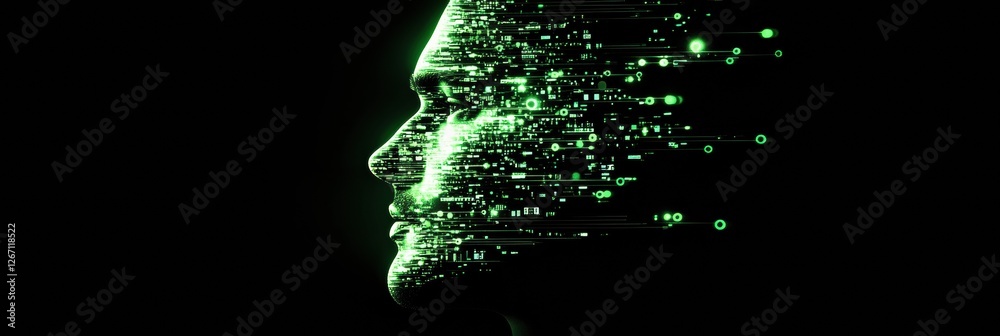 Aufkleber human face merges with glowing digital circuits to create a stunning representation of technology an