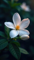 Obraz premium Night-blooming jasmine flowers opening slowly, calm, scent