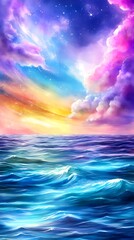 Obraz premium Magical Ocean Sunset, Fantasy Sky - Fantasy Art