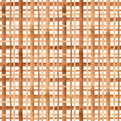 Seamless watercolor plaid pattern in warm brown tones. Hand-painted brushstrokes create a natural, rustic feel. Ideal for textiles, wallpapers, wrapping paper, and vintage-inspired design projects.