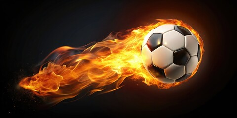 Fototapeta premium A blazing, rotating 3D-rendered soccer ball; a fiery fireball with tilt-shift effect.