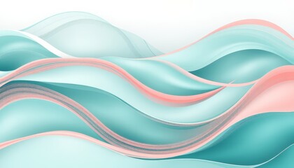 Fototapeta premium A serene abstract design with flowing waves of teal and pink against a white background, delivering a fresh and calming aesthetic, suitable for modern decor or branding.