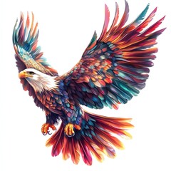 Obraz premium Colorful eagle soars in the sky, illustration, freedom symbol. Poster, art, design