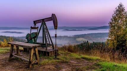 Fototapeta premium Scenic Oil Pumping Station at Sunrise