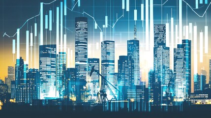 Obraz premium Urban Skyline with Financial Growth Indicators