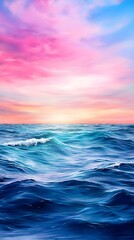 Obraz premium Serene Ocean Sunset: Pink Sky, Blue Waves - Pastel colors