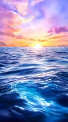 Obraz premium Serene Ocean Sunset: Vibrant Watercolors - Watercolor textures