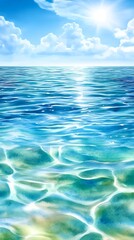 Obraz premium Serene Ocean Watercolor, Summer Sky - Watercolor art
